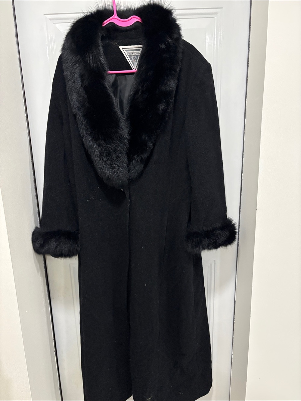 Black Fur-Trim Long Women's Coat - Classic Elegance